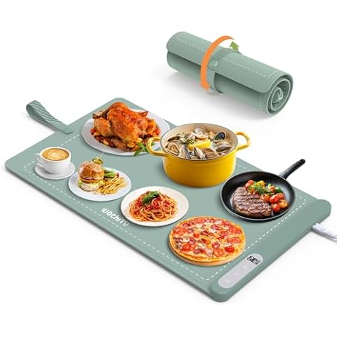 Food Warming Mat WochiTV Electric Warming Tray with 6 Level Temperature Control and 6 Hours Timer Extra Large Food Warmer Perfect for Parties Gatherings Buffet (Pale Green) Cover