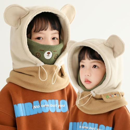 Balaclava Children's Cat Ears Hood, Winter Windproof Kids Face Mask, Cute Boys Girls One-Piece Plush Scarf Hat-A2