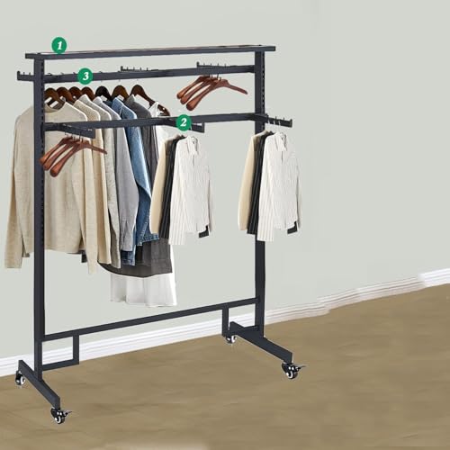 Organisateur de vêtements de garde-robe à roulettes avec double tige réglable 120cm