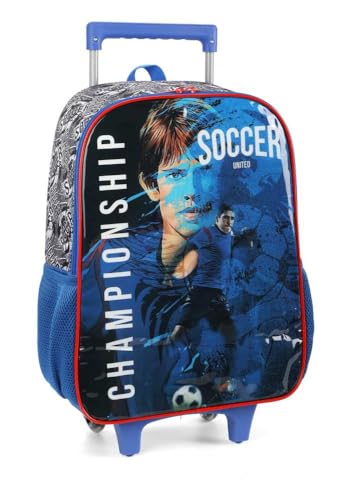 Kit Mochila de Rodinha Escolar e Lancheira Térmica com Estampa de Futebol by Luxcel 39062 (Azul)