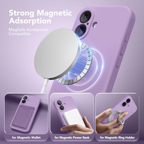 Image of Magnetic for iPhone 16 Plus Case, Compatible with MagSafe, [Full Camera Protection][Screen Protector] Silicone Shockproof Protective Phone Case for iPhone 16 Plus 6.7 inch, Light Purple