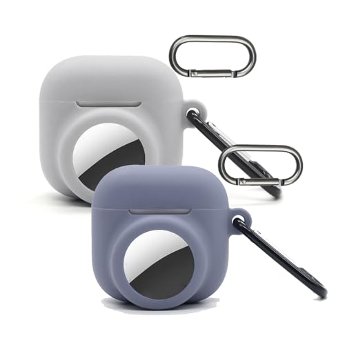 [2 Pack] for Airpods 4th Airtag Case,2 in 1 for Airpods 4 with Airtag Holder (2024),Silicone GPS Tracker Cover,Glow in The Dark,Lavender Grey+Grey