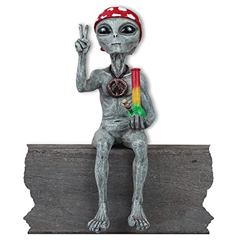 “Hippie And Stoner” Alien Statues Couple Hippie Pot Smoking Marijuana Weed 10 “ H Alien Figurines Shelf Sitters Indoor/Outdoor Funny Home Patio Or Garden Decoration – Set Of 2 (Alien Gray) #TOP5