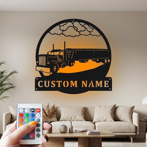 Custom Hopper Trailer Metal Sign with LED Lights, Personalized Text Vehicles Sign, Custom Name Sign, Neon Wall Décor Sign A3-MSN58.11