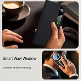 HUOLUNGJIN Kompatybilne z Honor Magic V5 2025 skórzane etui z okienkiem widokowym + składaną podpórką i magnetycznym paskiem na nadgarstek, ochrona obiektywu aparatu, odporna na wstrząsy osłona