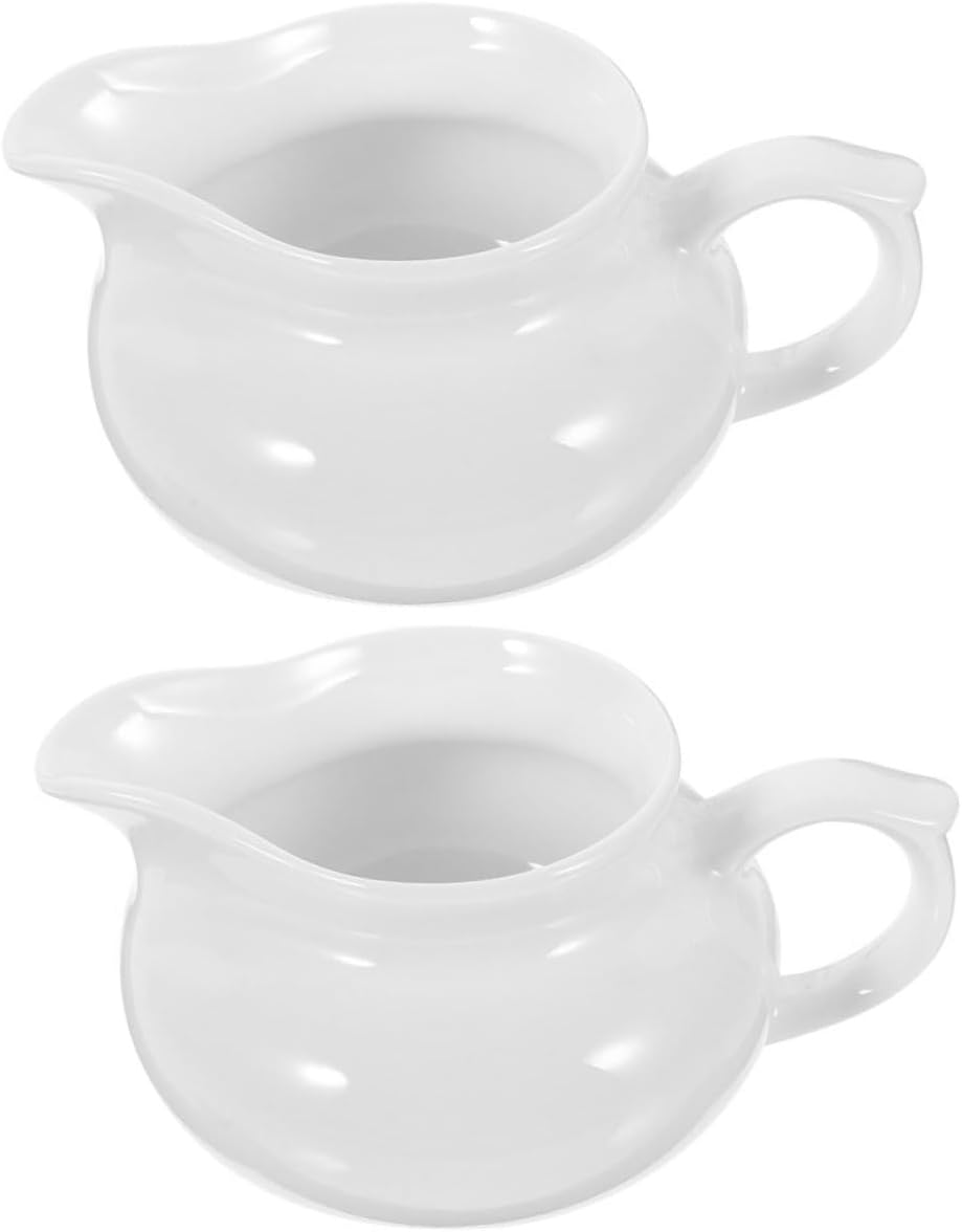 2-piece Ceramic Sauce Dispenser Set Handle Gravy Boat for Easy Pouring