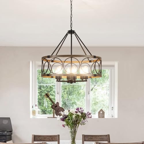 Drum Farmhouse Chandelier 6 Lights 21.65” Rustic Chandeliers for Dining