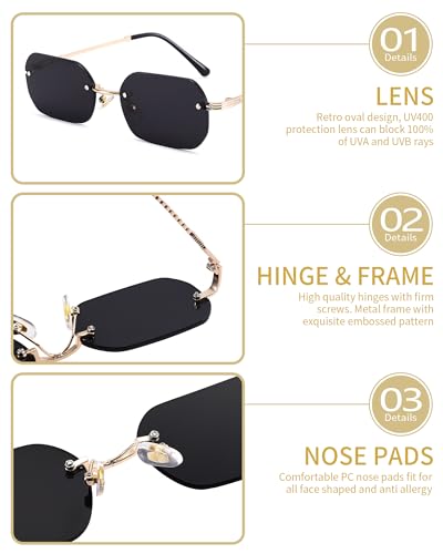 Pro Acme Rimless Rectangle Sunglasses for Men Women Hexagon Frameless y2k Glasses Shade3