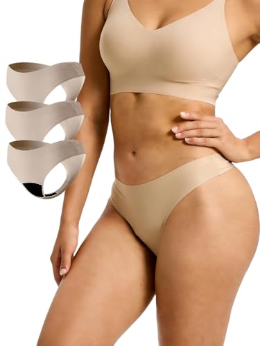 La LiVita Seamless Thong Period Underwear for Women Teens 3 Pack Beige
