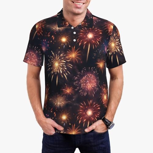 Polo imprimé feux d'artifice manches courtes et respirant pour homme