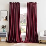 MIULEE Burgundy Velvet Curtains Thermal Insulated Blackout Curtain Christmas Drapes for Bedroom Living Room Darkening 96 Inches Long Curtains Panels Rod Pocket Set of 2