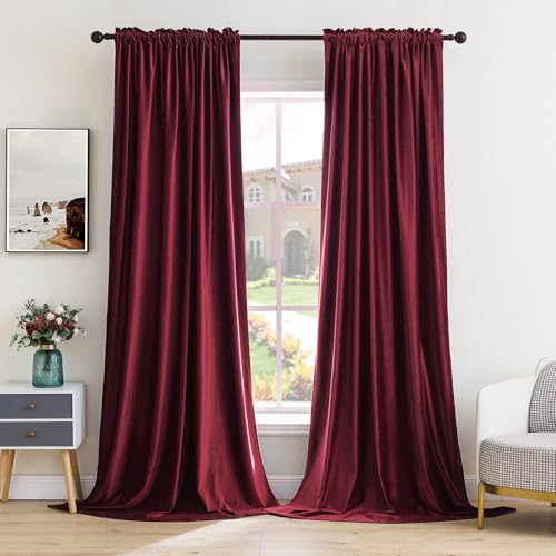 Image of MIULEE Burgundy Red Blackout Velvet Curtains Drapes 84 Inch Long 52 inchx84 inch | Luxurious Bedroom Living Room Decor, Room Darkening, Thermal Insulated, Rod Pocket Design, Super Soft Fabric