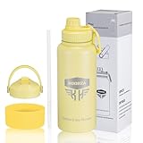 Botella de agua aislada, 32 oz/950 ml,Stainless Steel Double Wall, Leak-Proof Lid' (Lemon Yellow)