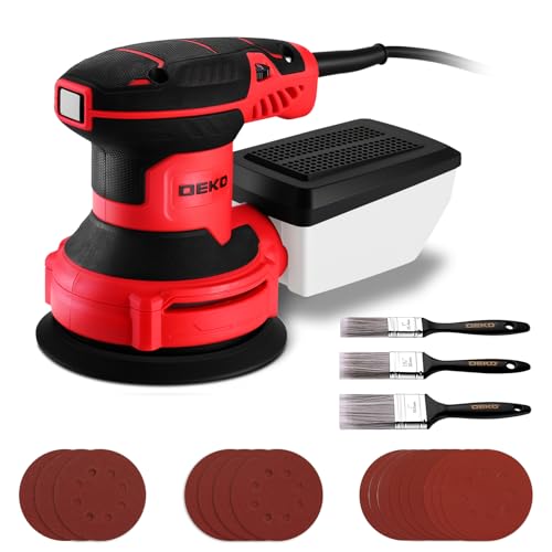 DEKOPRO 300W Ponceuse Excentrique 125mm: Ponceuse Orbitale 2,0 mm, 14000 RPM, Papier Abrasif 16 Pièces, Collecteur de Poussière, 3 Pinceau Plats, pour...
