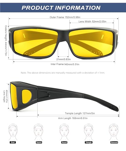 Fit Over Glasses for Men, Wrap Around glasses Night Vision Glasses for Driving, 3PACKS4