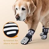 4 Stück Hundesocken Anti-Rutsch, Hunde Socken mit Leck-Schutz & Ausrutschschutz, Dog Socks mit Klettverschluss für den Innenbereich, Speziell für Senioren entwickelt - M ( Pfotenbreite: 5–6 cm)