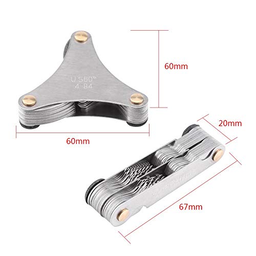 52Pcs Thread Pitch Gauge Sae Stainless Steel Screw Pitch Measuring Tool Screw Thread Pitch Cutting Gauge Tool Multi Purpose (Metric&British Whitworth(52Pcs)) #TOP1