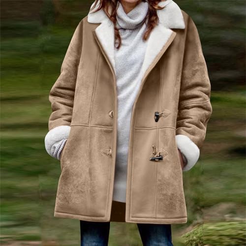 ABABC Fleece Jacket for Women Button Down Fuzzy Fleece Jackets Casual Warm Winter Turndown Collar Coats with Pockets2