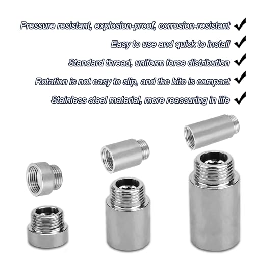 6 Stück Hahnverlängerung 1/2 Zoll, Duschkopf Verlängerung Gewindefitting Edelstahl Duschverlängerungsrohr Halbzoll Außengewindeschnittstelle für Wasserhähne Eckventile