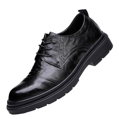 Men's Genuine Leather Chunky Sole Oxfords Spring Breathable Business Casual Dress Shoes British Style Fashion Footwear