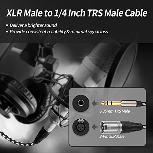 Sound Harbor Xlr To 1/4 Cable 10 Ft,Trs 6.35Mm To Xlr Male Jack - Nylon Braided Balanced Patch Cable #TOP1