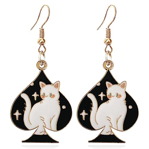 Unique Funny 14K Gold Plated Hypoallergenic Poker hearts and Spades A Ace Playing Cards Cat Dangle Drop Earrings For Women Square and Plum Poker Gambling Casino Jewelry Gifts (Style-3) -  NUNAGIN