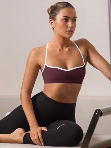Womens Sweetheart Neck Workout Tops Sleeveless Cropped Workout Gym Shirts Burgundy Sports Bra Cami Summer 2026 Yoga Pilates Tops with Built in Bra(Red Wine Large) — view 5