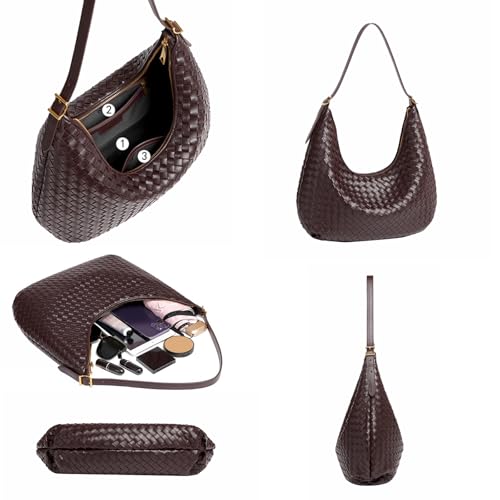 Image of Shoulder Handbags Shoulder Bag for Women Totes Woven Vegan Leather Bag Hand Bag Working Lightweight Bags With Zipper