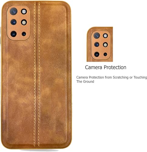 Image of A rtistque Premium Thread Leather Back Cover Case for Oneplus 8T | Drop Protection | Smooth Grip | Raised Camera Edges - Brown