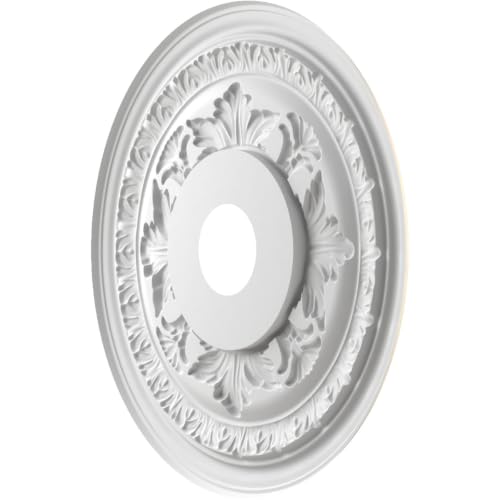 Image of Ekena Millwork CMP19BAEPE Baltimore Thermoformed PVC Ceiling Medallion (Fits Canopies up to 7 3 /4 inch), 19 inchOD x 3 1 /2 inchID x 1 inchP, Universal Metallic Pearl Mist