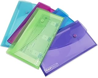 Rapesco 0690 Bright Transparent Popper Wallet, DL, Assorted Colours, Pack of 5
