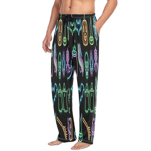 Qilmy Graffiti Halloween Elements Men's Cotton Pajama Pants, Lightweight Lounge Sleepwear with Drawstring and Pocket4
