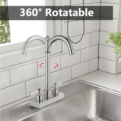 Gbbne Bar Sink Faucet 4 Inch Center Deck Mount,2 Hole Bar Faucets For Sink,Prep Sink Faucet,Dual Handles Commercial Utility Laundry Kitchen Sink Faucet,Polished Chrome thumb #3