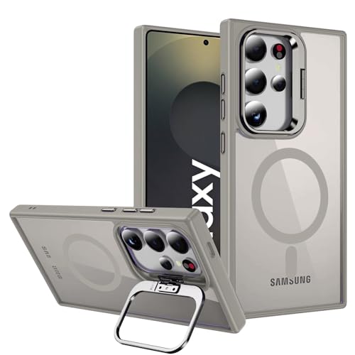 Image of VONZEE Polycarbonate Compatible for Samsung S25 Ultra 5G Case,with Wireless Charging,(Not Compatible with Magsafe)Protective Case,Built-in Stash Stand Phone Case,Scratch-Resistant Back Cover,|Grey