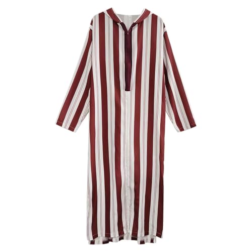 Men Long Sleeve Kaftan Thobe Hooded Muslim Men Thobe Big and Tall Hooded Dubai african Stripe Caftan Gown M-4XL4