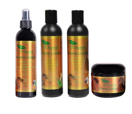 J'Organic Solutions 4-Piece Kids Curl Care Kit - Leave-In Conditioner, Scalp Stimulator, Curly Hair Shampoo & Conditioner for Kinky, Coily, Wavy, Curly & All Hair Types - Unleash Healthy Curls
