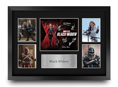HWC Trading Black Widow Gifts Printed Signed Autograph Presentation Display Montage for Movie Memorabilia Fans - 16" x 12" Framed