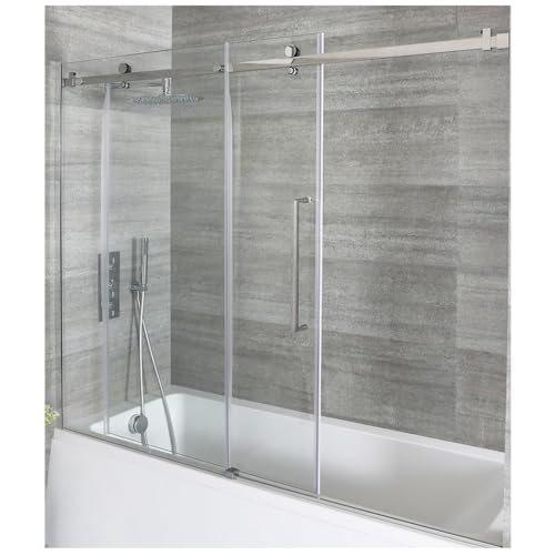 Milano Portland 1700mm Chrome Frameless Bath Shower Sliding Screen