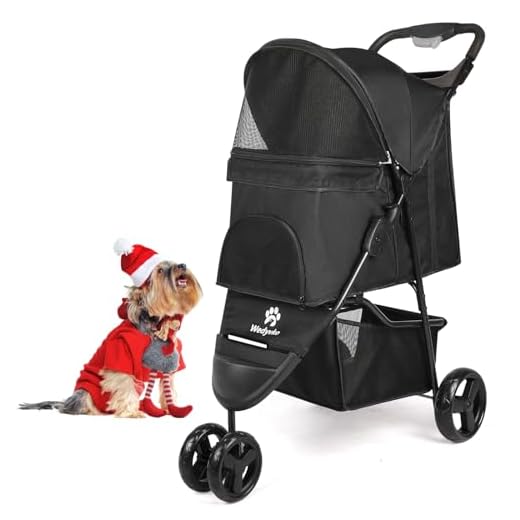 Wedyvko Cochecito de mascotas, cochecito plegable de 3 ruedas para gatos y perros con cesta de almacenamiento y portavasos para gatos pequeños y medianos, perros, cachorros (negro)