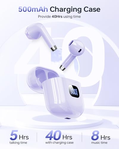 Image of KTGEE Wireless Earbuds Bluetooth 5.3 Headphones, 40Hrs Playback Stereo Ear Buds with LED Display Charging Case IPX7 Waterproof in-Ear Earphones with Mic for Phone Tablet Laptop Sports, Lilac