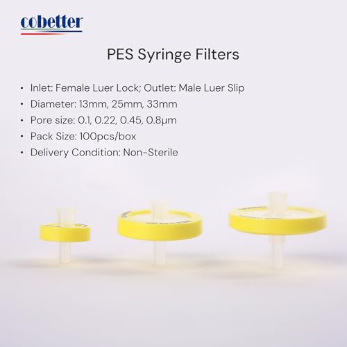 Image of PES Syringe Filter, 0.45μm 25mm, Hydrophilic, Non-sterile, PK of 1000 | Syringe Lab Filters, Hydrophilic PES, Female Luer lock & Male Luer Slip, for Aqueous & Mild Organic Solutions