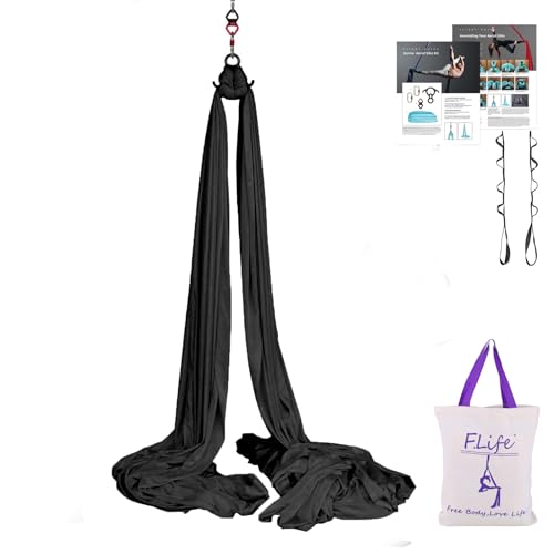 F.Life Aerial Silk Yoga Hammock Strater Kit -10 Yards For Flying Yoga (Black)