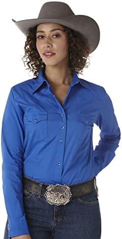 Wrangler womens Western Two Pocket Snap Shirt Blouse, Royal, Medium US