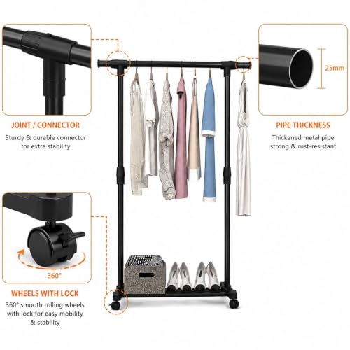 Image of 𝗞𝗢𝗦𝗠𝗘𝗥 Heavy-Duty 𝗠𝗲𝘁𝗮𝗹 Hanger Stand for 𝗖𝗹𝗼𝘁𝗵𝗲𝘀 Hanging, Garment 𝗦𝘁𝗮𝗻𝗱 𝗥𝗮𝗰𝗸 Clothe Storage Freestanding 𝗖𝗹𝗼𝘁𝗵 𝗛𝗮𝗻𝗴𝗶𝗻𝗴 Stand for Bedroom, Entryway, Living Room