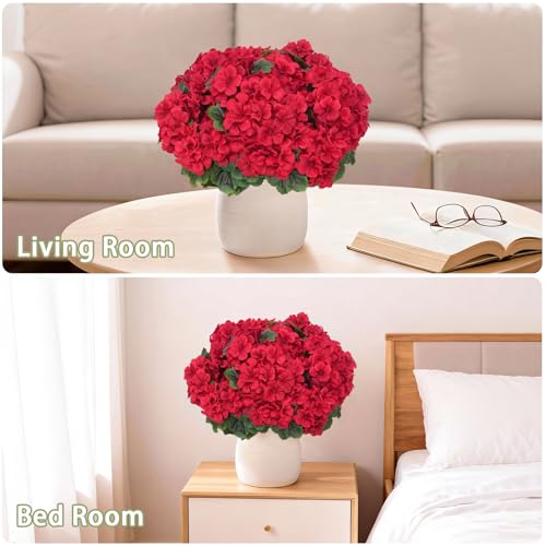 Image of 8 Pcs Artificial Geraniums Flowers for Outdoor Spring Summer Decor - UV-Resistant & Realistic Silk Faux Plants for Garden Porch Patio Yard Balcony Home Kitchen Table Centerpieces Decoration, Red
