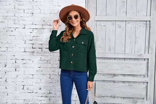 TASAMO Womens Fashion Cropped Shackets Corduroy Button Down Crop Jackets Tops Long Sleeve Shirts Trendy 20252