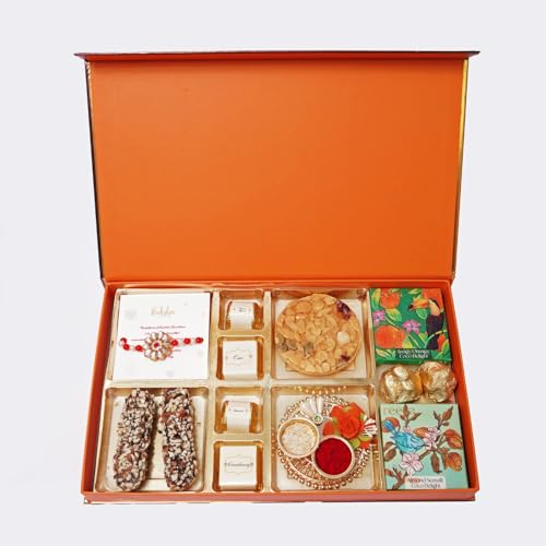 Image of Velvet Fine Chocolates Rakhi Rituals Sweet Box | Handmade Chocolates for Rakshabandhan | Assorted Chocolates & Evil Eye Rakhi Combo | Perfect Sibling Bonding Gift | Pack of 1