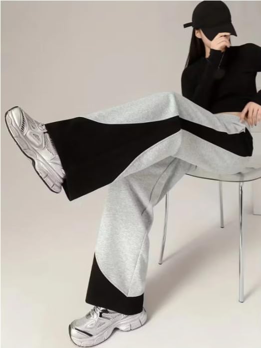 Image of CRAMPLEWomen's Graphic Print Wide Leg Sweatpants, Elastic Waist with Drawstring, Casual Streetwear Joggers