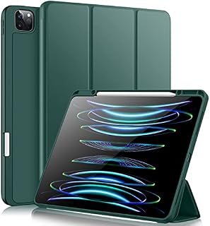 Vobafe Case for iPad Pro 12.9 Case 6th/5th/4th/3rd Generation, TPU Flexible Back Cover with Pencil Holder for iPad 12.9 Pro 2022/2021/2020/2018, Support Pencil 2 Charging, Pine Green