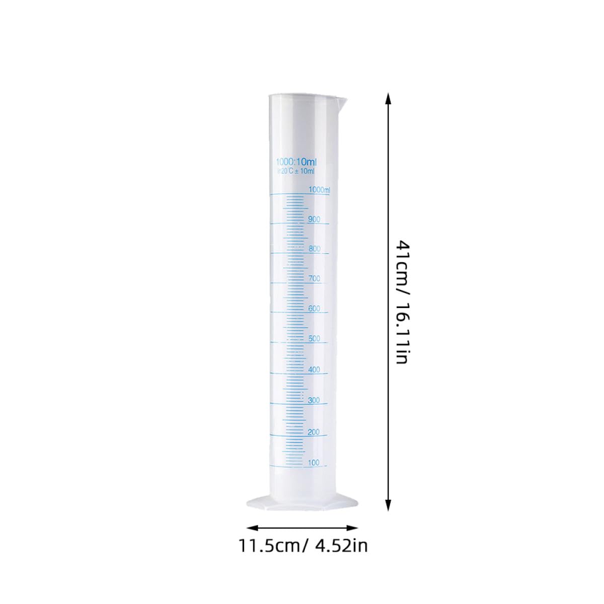Cilindri Graduati in Plastica Professionale 5 Pezzi (50-1000 Ml) Base Esagonale e Beccuccio Conico Per Misurazione Liquidi Scuole Laboratori Casa